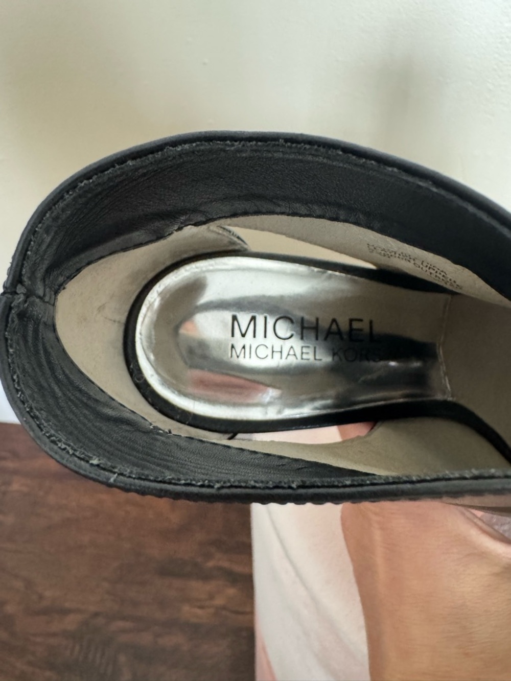 Michael Kors Black Leather Peep-Toe Buckle High Heels - Picture 6 of 6